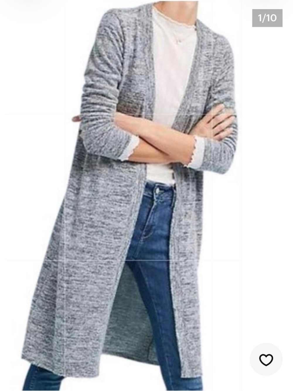 Anthropologie Light Gray Longline Open-Front Cardigan NWOT